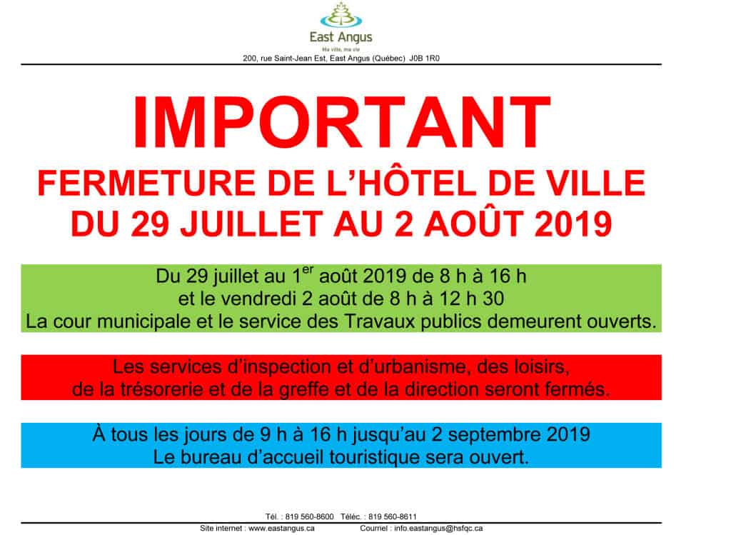 2019-07 - Fermeture de l'hôtel de ville - Été 2019