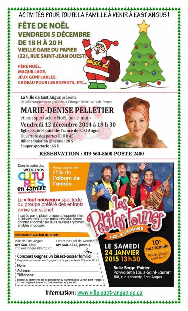 Activités pour toute la famille à venir à East Angus (Décembre 2014)