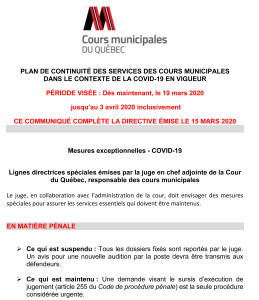 PLAN DE CONTINUITÉ DES SERVICES DES COURS MUNICIPALES - 19 mars 2020-1